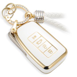 CTRINEWS for Lexus Key Fob Cover with Luxury Diamond Bling Braided Rope Keychain, Upgraded Soft Case for Lexus GS GS-F ES IS IS-F RC RC-F NX LX570 RX350/450h (4 buttons) (Gold, A1)