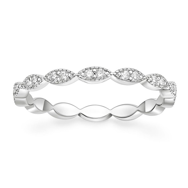 TIGRADE Eternity Ring Oval Milgrain Cubic Zirconia Anniversary Stacking Ring