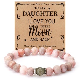 To My Daughter Bracelet Pink I Love You To the Moon And Back Gifts for Daughter Jewelry from Mom Unique Birthday Valentines Day Mothers Day Easter Graduation Gifts for Adult Step Bonus Daughters Teens