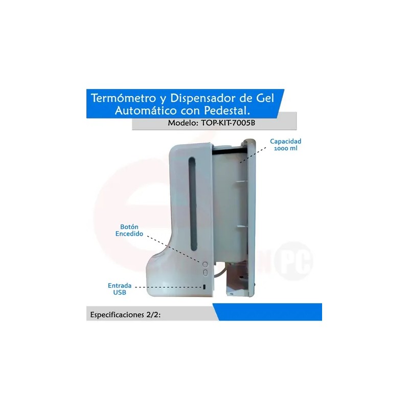 Pedestal Con Termómetro Dispensador De Gel Antibacterial V0 Color Blanca