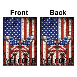 Red White and Blue Butterfly Memorial Day Garden Flag 12.5x18 Inch Double Sided 4th of July Veterans Day Patriotic Decorations and Supplies for Home