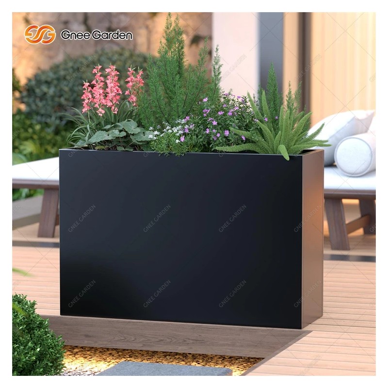 Large Rectangular Black Galvanized Steel Planter Boxes Outdoor Garden Flower