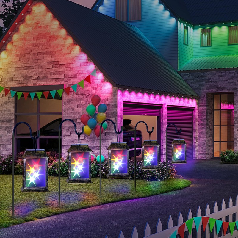 Solar Lanterns Outdoor Waterproof 3D Color Flickering, Hanging Lantern Decorative,