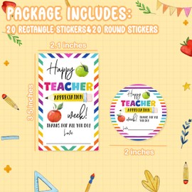 Kqfdr Teacher Appreciation Gift Tags, 40 Pcs Thank You Tags, Colorful Stickers for Presents Wrapping Envelope Seals Lables Boxes Cards Party Favor Decorations A08