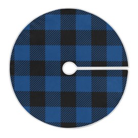 Kigai Black and Blue Plaid Christmas Tree Skirt with Bandage Designs for Xmas Holiday Home Decoration, 47.2 Inch in Diameter