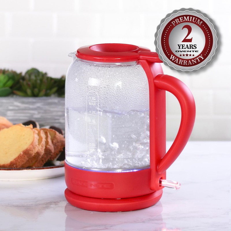 OVENTE Electric Kettle with 1.5L Borosilicate Glass, 1500W Fast Boiling