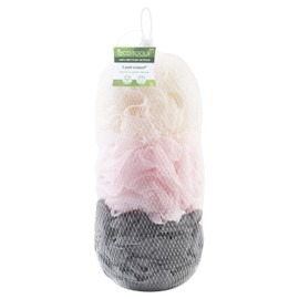 Ecotools Delicate EcoPouf (3-Pack) - Synthetic Mesh, Exfoliating Loofah - Multicolor Recycled Netting