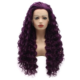 Meiyite Hair Curly Long 26inch Purple Heavy Density Realistic Synthetic Lace Front Wigs