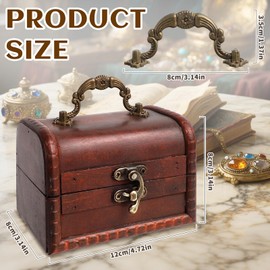 Wooden Treasure Chest Small Vintage Treasure Chest for Children, Red Brown Pirate Box, 12 x 8.5 x 8.5 cm, Pirate Treasure Chest Small for Jewellery, Coins, Memorabilia, Decoration