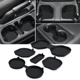 Auovo Auto Cup Holder Inserts Coaster Fit for 2020-2024 Gladiator JT Accessories Center Console Mat Pad Interior Decoration(Black Trim, 5-pcs kit, for deep Rear Cup Holders)