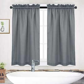 NANAN Waffle Woven Textured Short Curtains for Kitchen Waterproof Window Covering for Bathroom - 30" x 45", Grey, Set of 2