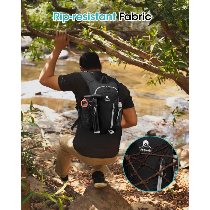 VPBAGE Hiking Daypack, Black, Small, Daypack Backpacks