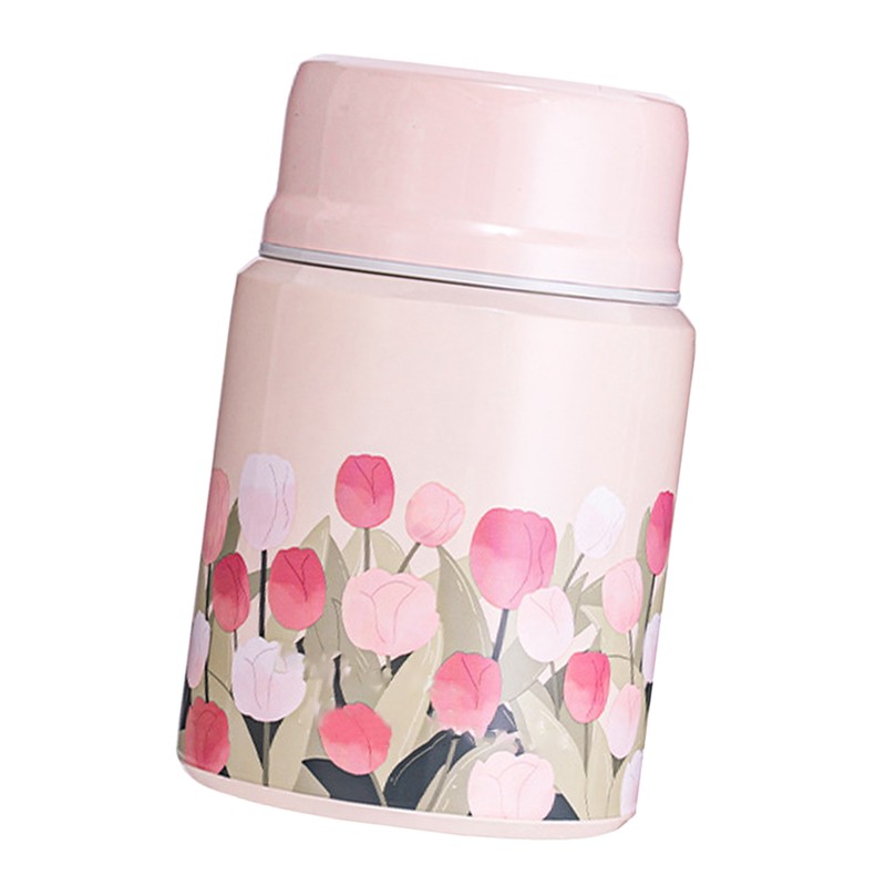 Insulated Food Jar Flower Pattern 450ML Capacity Stainless Steel Portable