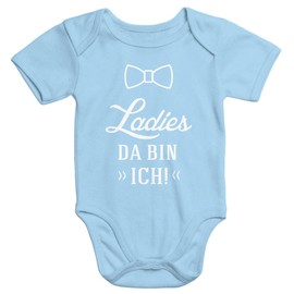MoonWorks Funny Baby Bodysuit with Print Ladies da Bin ich Organic Cotton Short Sleeve, lightblue
