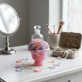 Epoxy Resin Storage Box Silicone Molds Rose Bouquet Jar Rose Shape Candle Jar with Lid Concrete Mold Cement Jesmonite Planter Candlestick Craft Gift Resin Jewelry Container Flowerpot Casting Mold