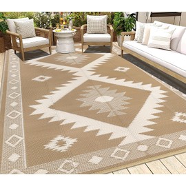 HEBE Outdoor Rug 8'x10' Waterproof for Patios Clearance, Reversible Plastic Straw Rug Camping Carpet, Indoor Outdoor Area Rugs Patio Mats for RV,Picnic,Backyard,Deck,Balcony,Porch