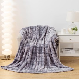 DJDEA Tie-dye Fluffy Flannel Blanket Bubble Faux Fur Bed Throws Super Soft Blanket for Bed Sofa Home Decor Cozy, Warm, Comfy, Lightweight Blanket (Grey, 127x178CM)