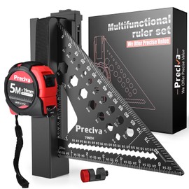 Preciva Carpenter Square Set - 7 inch Rafter Square, Belt-Mounted Organizer and Tape Measure, Multi-Purpose Carpenter Tool Measuring Layout Tool for Woodworking and Carpentry