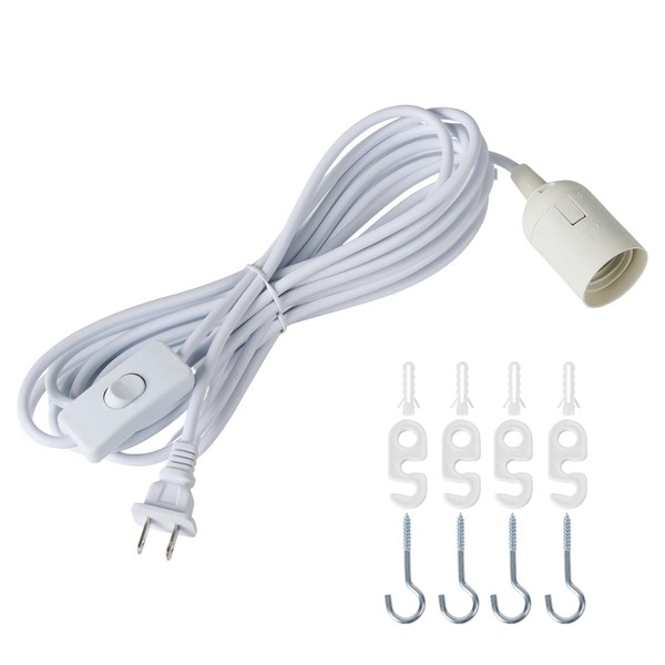 PinRight 20ft Pendant Light Cord, with E26 Socket Pendant Light