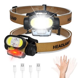 TAGUTA Headlamps, 2 Pack Built-in 2000mah Battery Rechargeable Flashlight Motion Sensor, Widebeam Bright Headband Lightweight Waterproof for Outdoor Running Camping Hiking Hunting