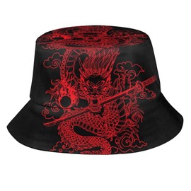 Funny Chinese Dragon Bucket Hat Sun Protection Wide Brim Hat Packable Summer Travel Dragon Fisherman Cap for Women Men