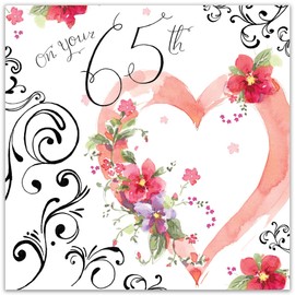 Twizler 65th Birthday Card for Her with Silver Foiling, Watercolour Effect & Heart - 65 Year Old - Age 65 Birthday Card - Female Birthday Card - Womens Birthday Card for Ladies