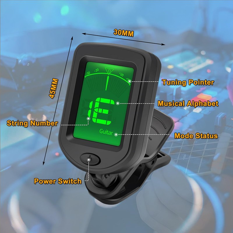 Jinlop Guitar Clip-on Tuner and Capo Set with 5 Picks