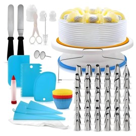 Reposteria, 106Pcs Kit de Pasteleria Reutilizable, Decoración Pasteles con Soporte Giratoria, Dullas Pasteleras con 54 Boquillas para Manga Pastelera, Juego Hornear para Profesionale Principiante DIY