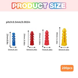 JIEHU 200 Pcs Plugs Assorted, Plugs for Plasterboard Wall, Small Wall Plugs for Brick, Concrete, Plasterboard Fixings Picture Hanging