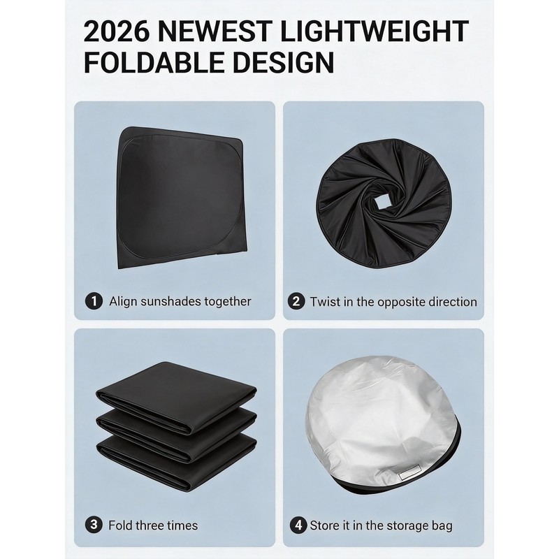Proadsy 2026 Upgrade Front Windshield Sun Shade Foldable Sunshade Protector