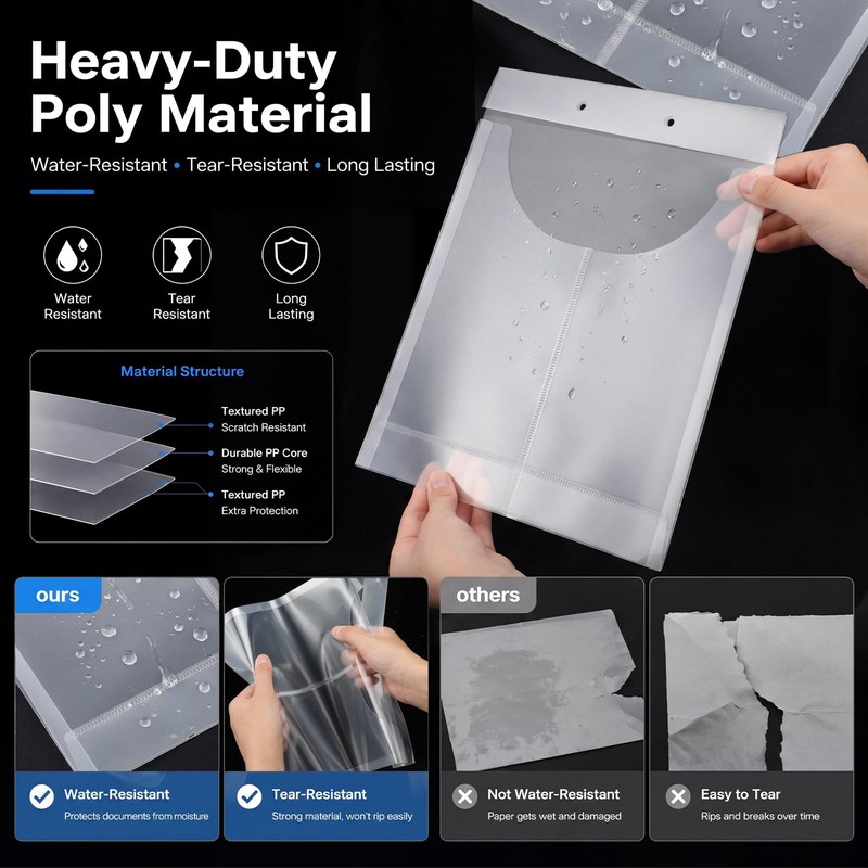 Tinlade 25 Pcs File Retention Jackets Clear Poly Letter Size