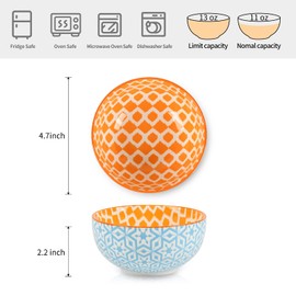 Selamica Ceramic 12 OZ Dessert Bowls Set, Ice Cream Bowls, 4.7 Inch Small Bowls for Ice Cream, Snack, Side Dishes, Microwave Dishwasher Safe, Set of 6, Assorted Colors