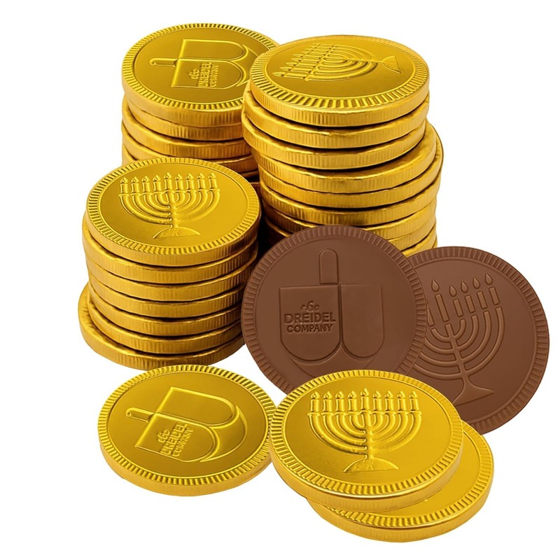The Dreidel Company Hanukkah Chocolate Gelt, 48-Pack Mesh Bags of