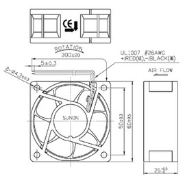 Sunon EE60252B1-A99 Fan 24 V DC 1.68 W 60 x 60 x 25 mm 39.9 m³/h 4500 U/min 39.9 m³/h