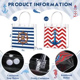 Aliceset 20 Pcs Nautical Clear Gift Bags Bulk with Handles Nautical Party Favor Bags for Sailor Boat Theme Baby Shower Presents Gifts Wrapping Birthday Party Business, 8 x 8 x 3.15 Inch