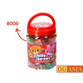 ABC Bear & Bunny Jelly Straws - Fruity Jelly Sticks Mix - Colourful Animal Shaped Fruit Gums - OG ASIA - 800 g Tin