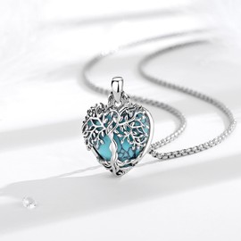Vito Turquoise Tree of Life Necklace for Women Men, Silver Plated Copper Heart Turquoise Heart Crystal Tree Necklace Protection Energy Amulet Jewelry Gift for Mom Wife, 20+2"