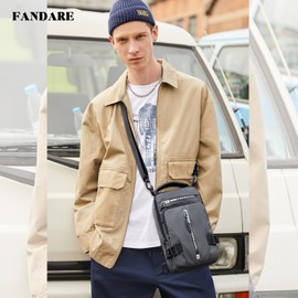 FANDARE Men Sling Crossbody Backpack Crossbody Bag for Men One Strap Motorcycle Chest Bag Cover Pack for Hiking Cycling Travel Outdoor Sport Small Casual Backpack with USB Charger Port Nylon Gray