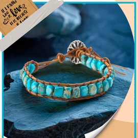 Turquoise Oval Bracelet for Women, 3-6 In Turquoise Beaded Bracelets Stackable Natural Stone Wrap Bracelets Stone Bohemian Jewelry for Women