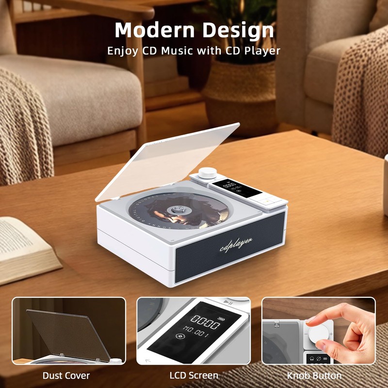 Rechargeable Portable CD Player with Bluetooth & Speaker for Home
