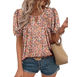 KISSMODA 2025 Womens Short Sleeves Button Shirts Floral Summer Tunic Top Woman Boho Tunics Tops