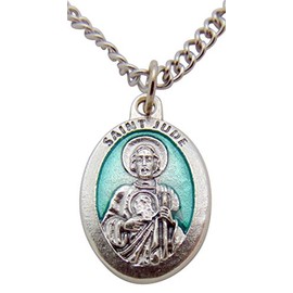 Westman Works St Jude Medal Green Enamel on Metal Saint Pendant 3/4 Inch with Chain