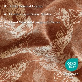 Simple&Opulence Muslin Duvet Cover Set King Size, 100% Washed Cotton 3 Pieces Yarn-Dyed Vintage Brown Floral Jacquard Textured Bedding, Soft & Breathable Gauze Comforter Cover with Zipper Closure