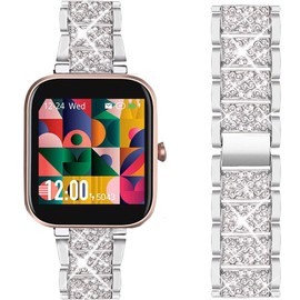 Compatible for Popglory P22 Smartwatch Band, Giaogor Jewelry Diamond Straps Compatible for Popglory P22 Smartwatch/FirYawee Smartwatch/Virmee VT3 / Donerton Smartwatch/itouch air 3 and More (Silver)