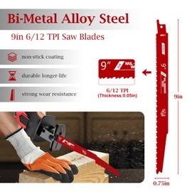 30 Pack 9 inch 6/12 TPI Reciprocating Saw Blades, Bi-Metal Saw Blade for Nail-Embedded Wood Cutting, Auto Dismantling Reciprocating Saw Blades Metal, Saw Blades for Trees, Garden Pruning(Red)