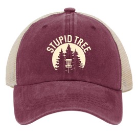 Disc Golf Sun caps for Womens Stupid Tree Distressed Disc Golf Cap Disc Golf DAD caps for Mens Deep Rose