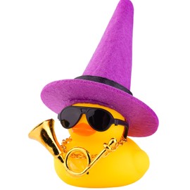 MuMyer Rubber Duck Car Ornaments Duck Car Dashboard Decorations with Mini Witch Hat Musical Instrument Sunglasses Necklace