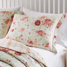 Greenland Home Antique Rose 100% Cotton Quilted Pillow Sham, Standard 20x26-inch, Blue