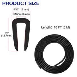 Rubber Edge Trim U Channel Edge Trim Sheet Metal Edge Guard Protector, Self-Adhesive EPDM Seal Strip for Panels, Car Doors, Steel Plates, Hatches, Table Corners, Fit 3/16"(4.8mm), 10Ft Length