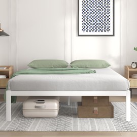 Novilla Queen Bed Frame, Metal Platform Bed Frame, Wood Slats Support, No Box Spring Needed, Durable and Safe, Easy Assembly, White